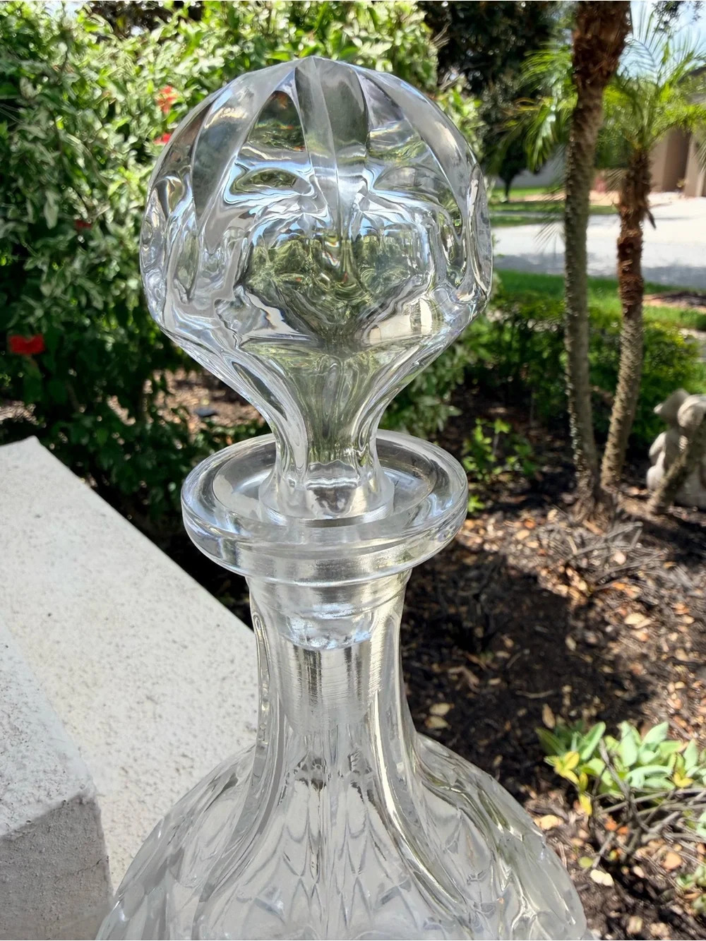VTG Cut Crystal Decanter w Stopper Frosted Panels Barware Whiskey Wine Liquor